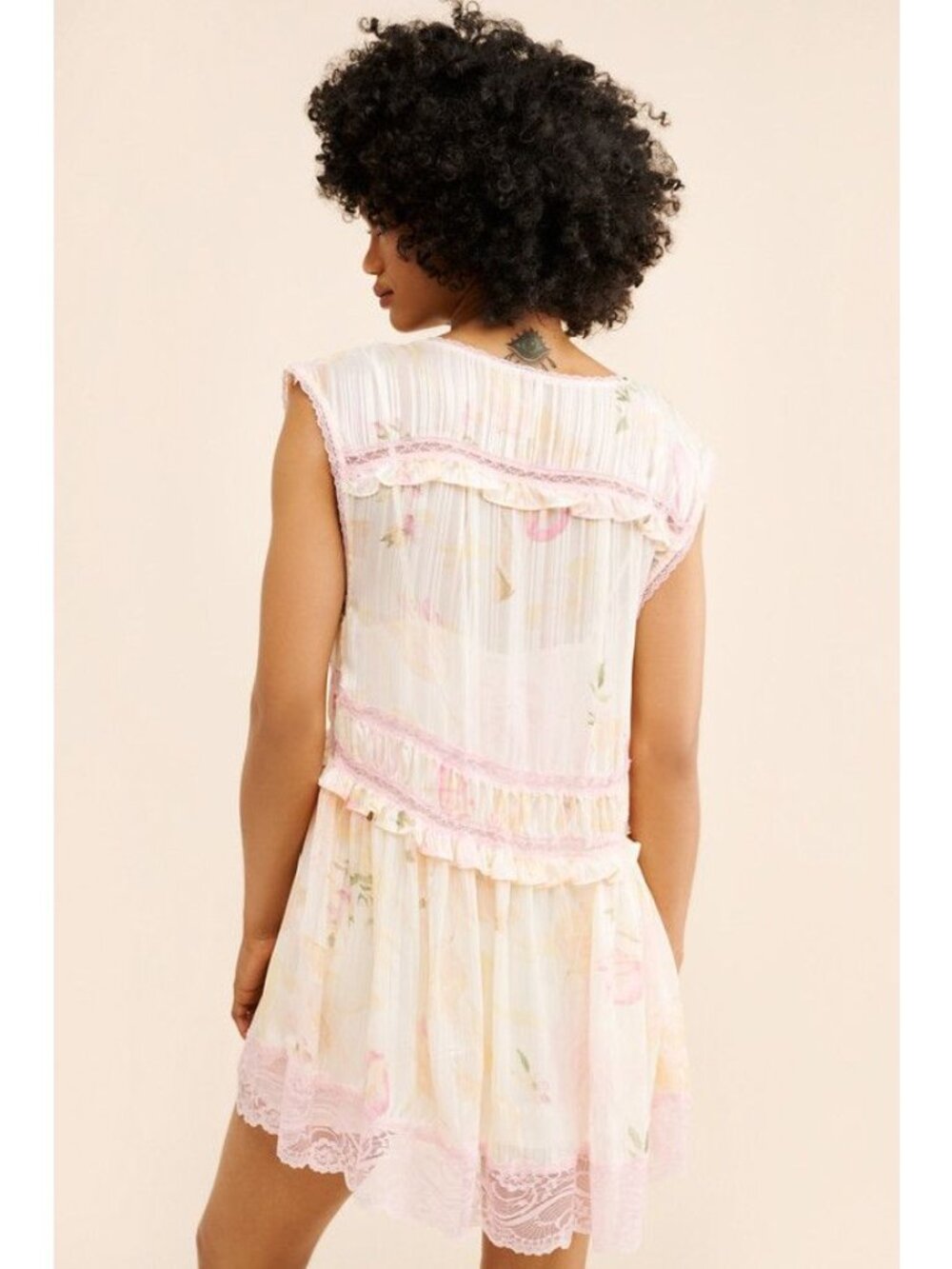Free People Spring Fling Mini Dress in Tea Combo Medium New Womens Lace Boho - Picture 15 of 16